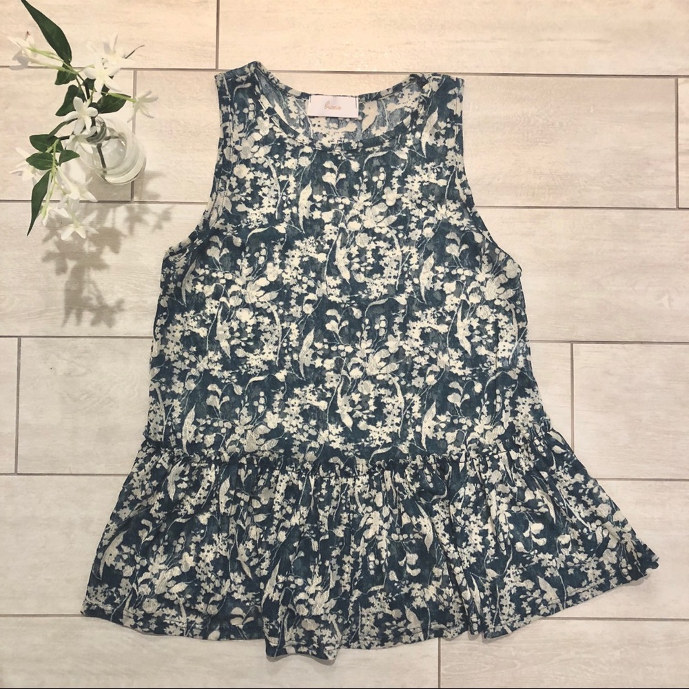 Braeve sheer blue and white floral peplum tank
